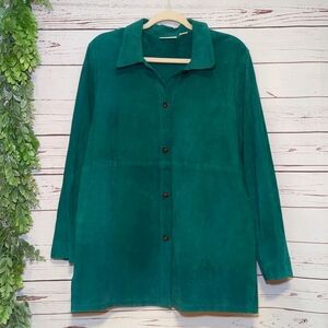 Vtg Kim Rogers Emerald Teal Suede Shacket Jacket Leather Festive Holiday Large